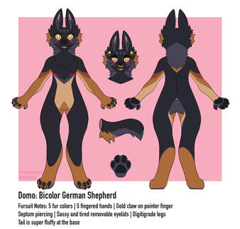 German shepherd character design and fursuit refsheet for myself